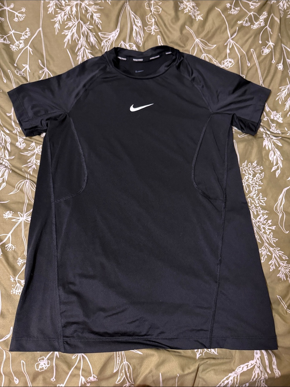 Nike Black Short-Sleeve Rash Guard with White Swoosh Logo